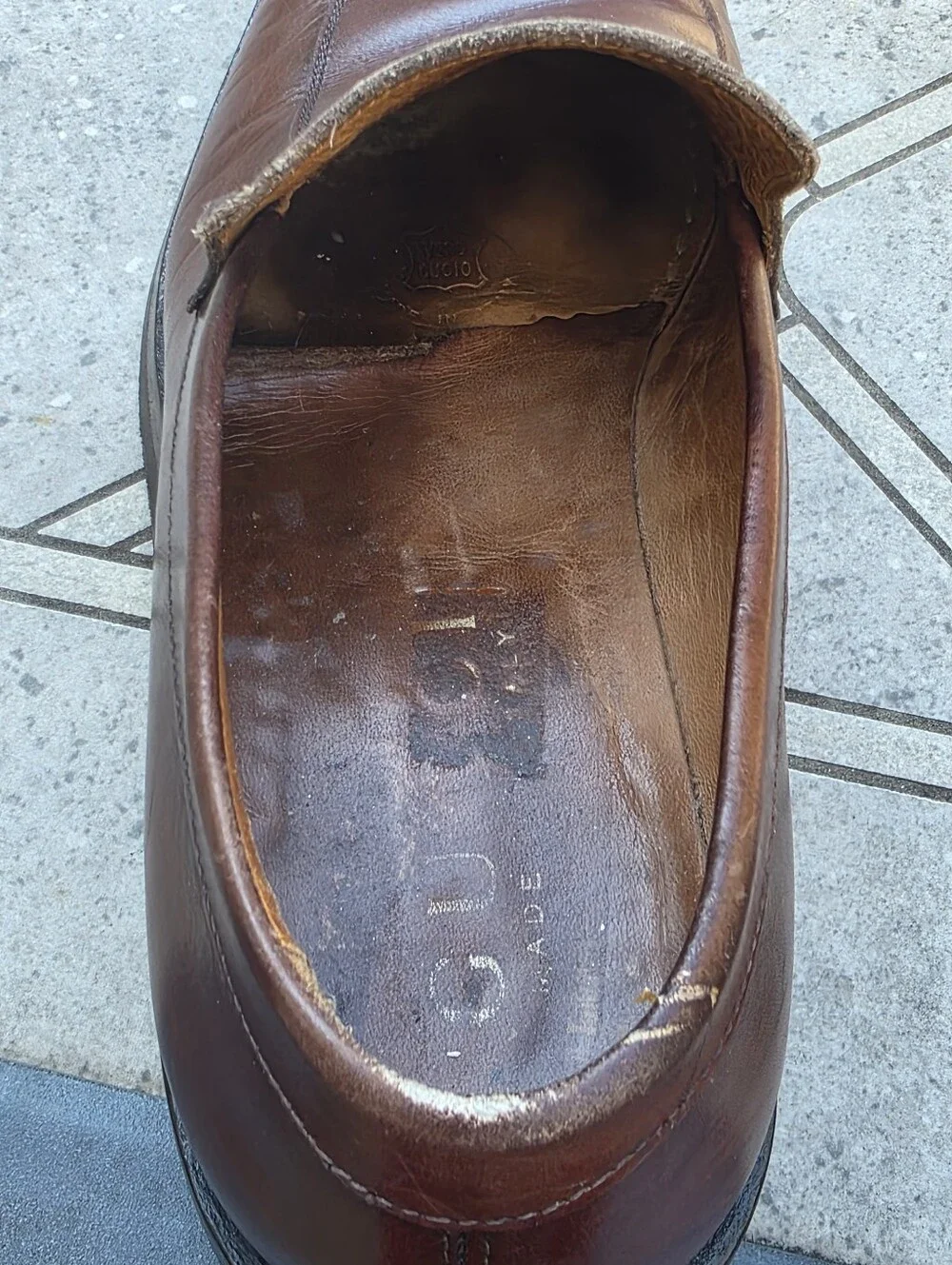 Gucci Vintage Brown Leather Square Toe Loafers Slip-On DressShoes Mens US 11.5 M
